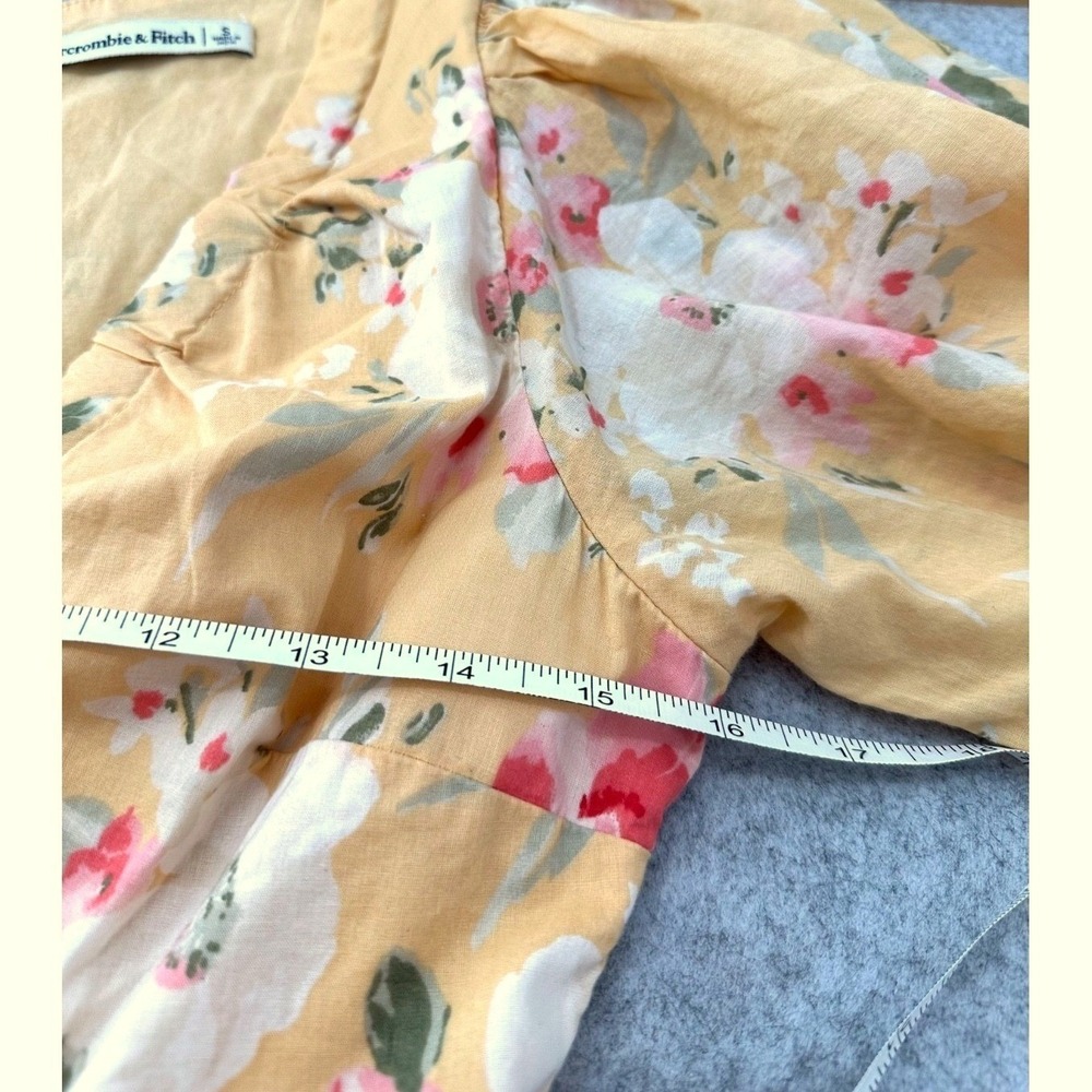 Abercrombie & Fitch Babydoll Dress Yellow Floral Puff Sleeves V-Neck Size Small - Picture 6 of 11
